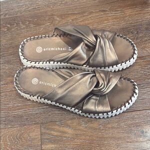Eric Michael Metallic Bronze Twist-Knot Slide Sandals